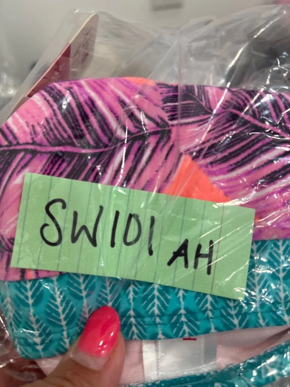 Hula Honey Large Pink Teal Palm Leaf Side Tie Bikini Bottom Boho Cottagecore NWT